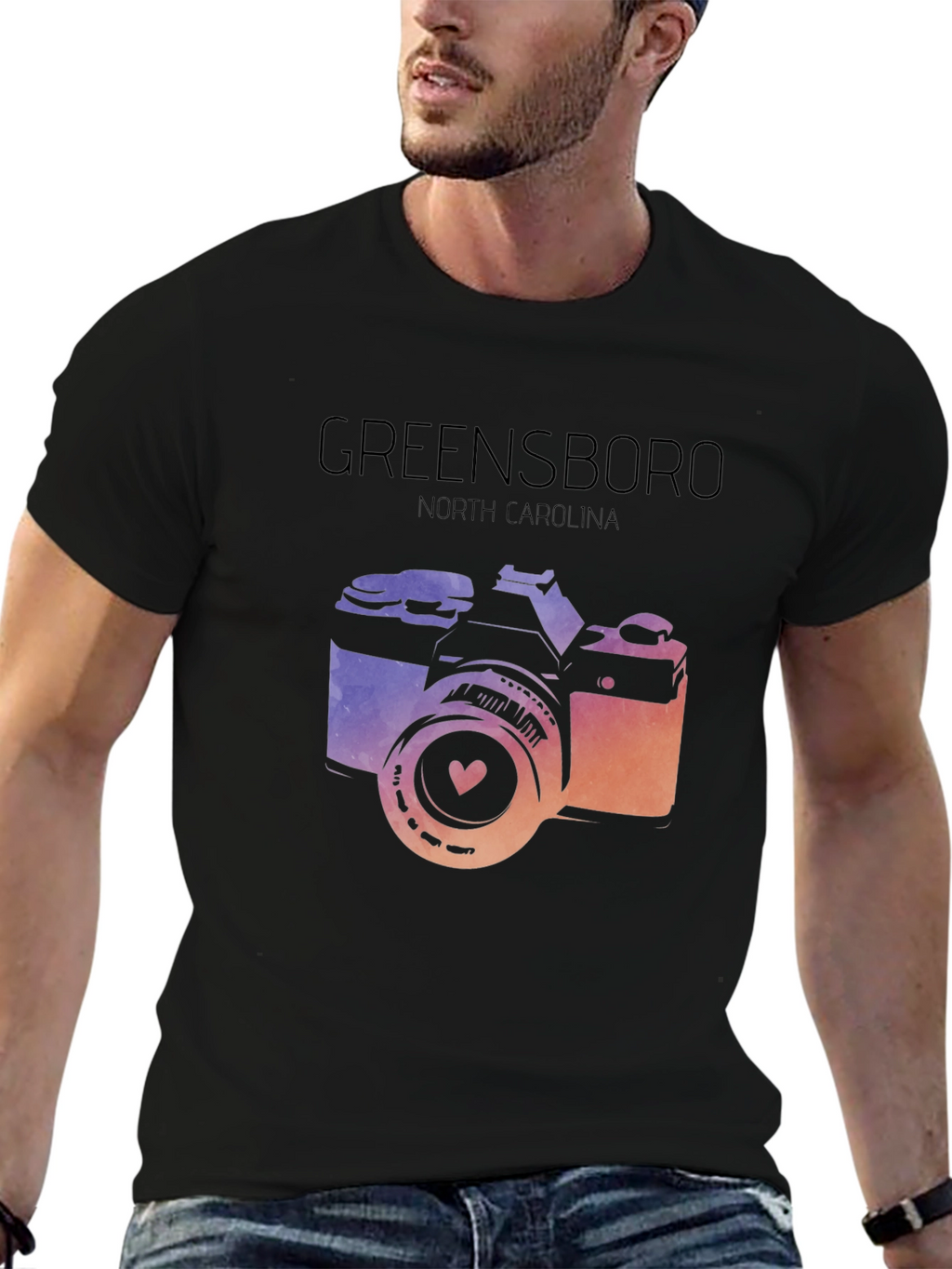 Greensboro NC Camera Graphic Tee - Black