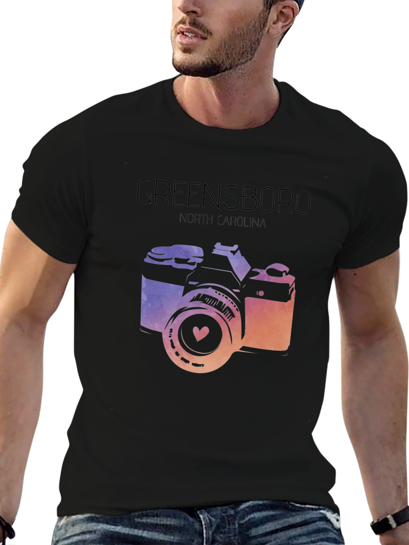 Greensboro NC Camera Graphic Tee - Black