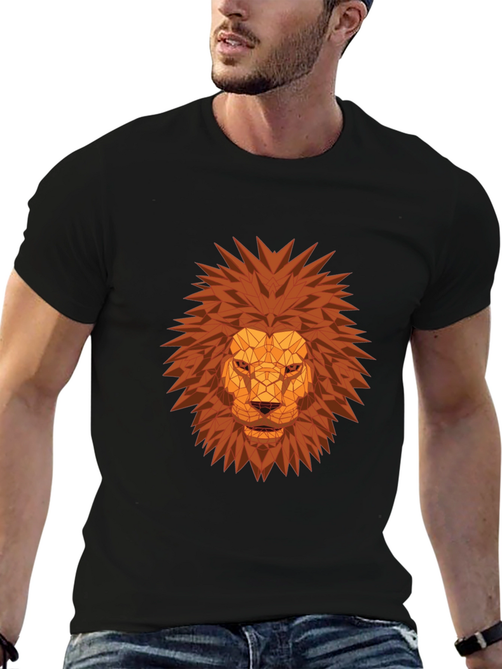 Geometric Lion Head Black T-Shirt