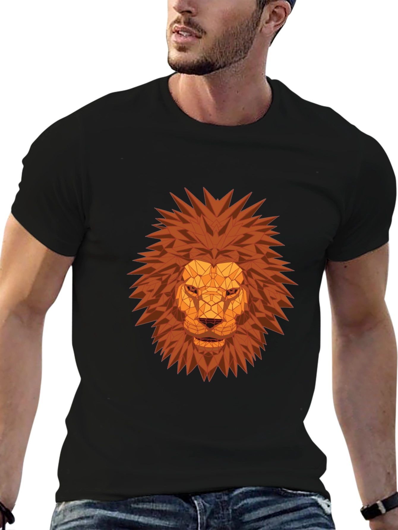 Geometric Lion Head Black T-Shirt