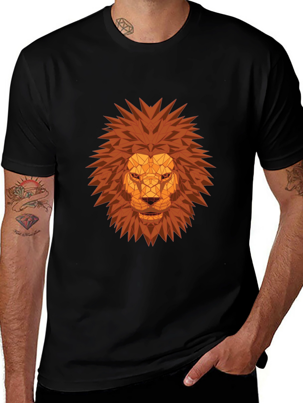Geometric Lion Head Black T-Shirt