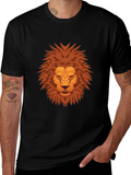 Geometric Lion Head Black T-Shirt
