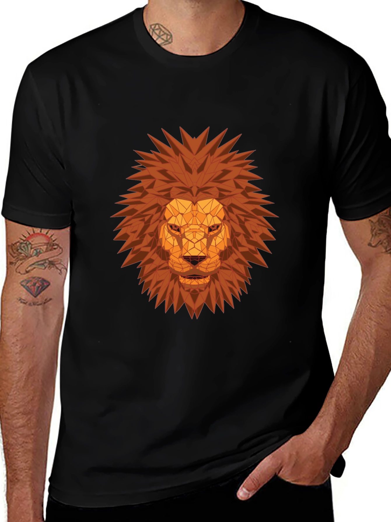 Geometric Lion Head Black T-Shirt