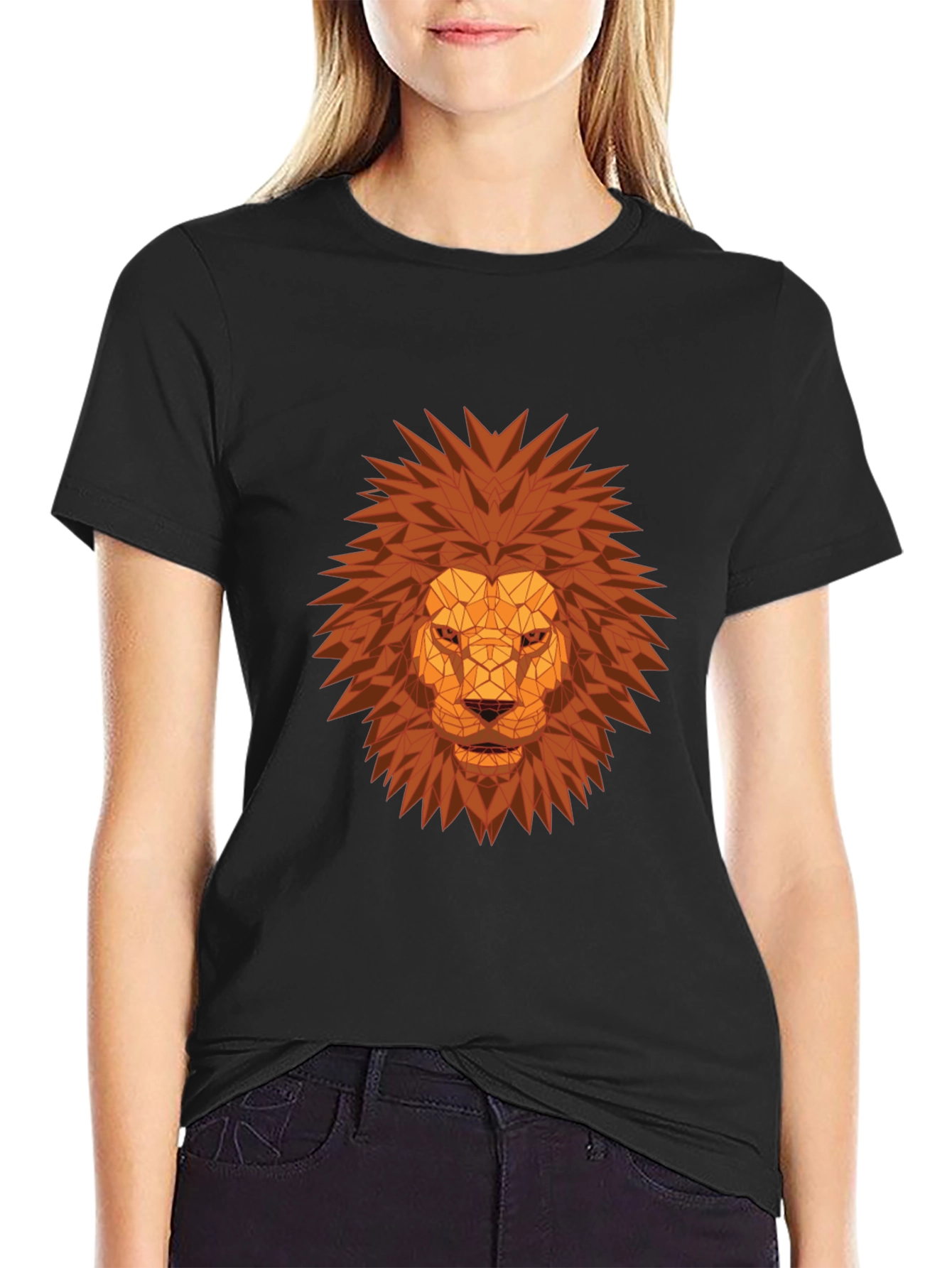 Geometric Lion Head Black T-Shirt