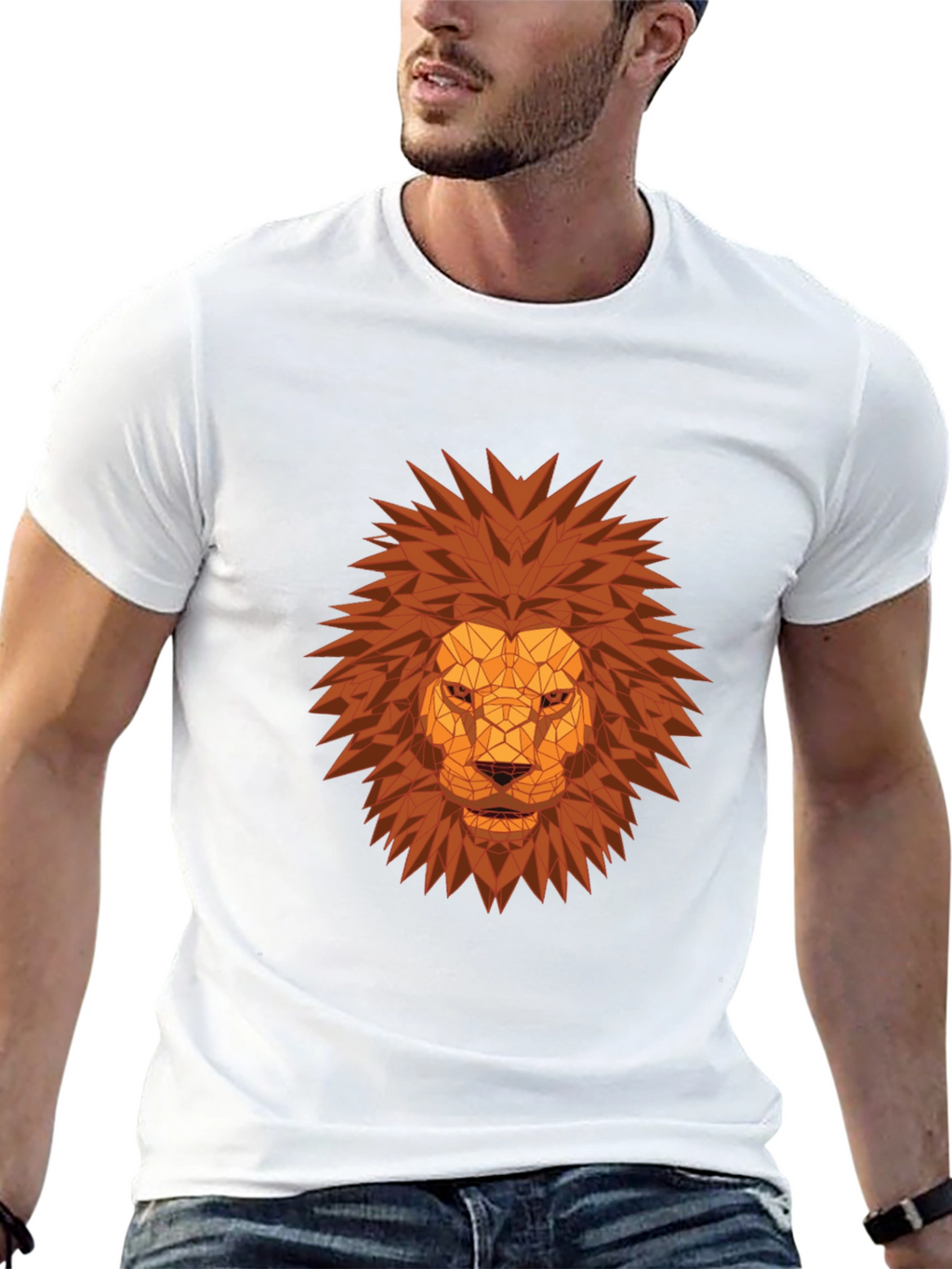 Geometric Lion Head Black T-Shirt
