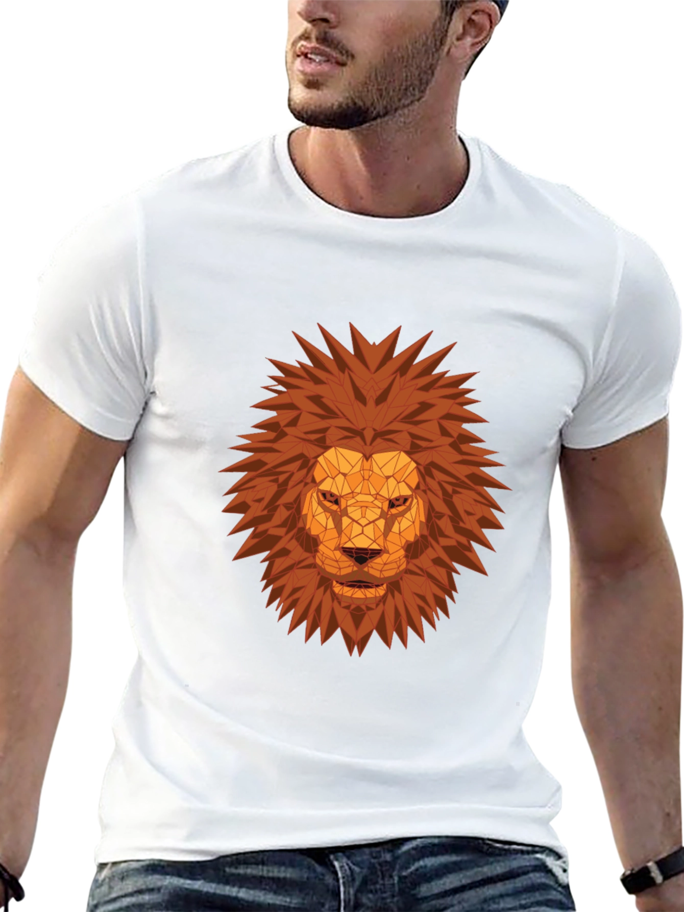 Geometric Lion Head Black T-Shirt