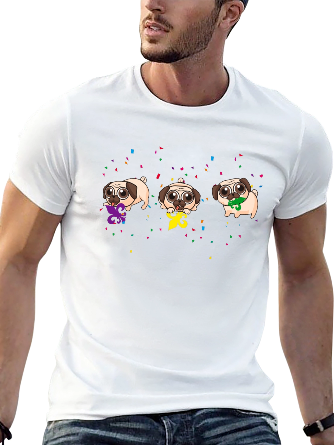 Mardi Gras Pugs Black T-Shirt