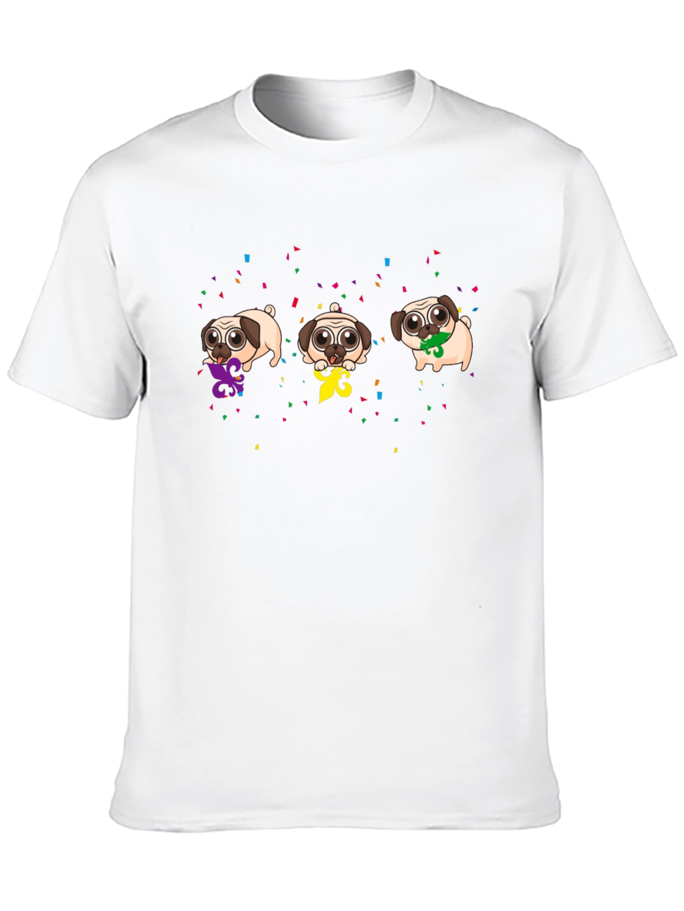 Mardi Gras Pugs Black T-Shirt