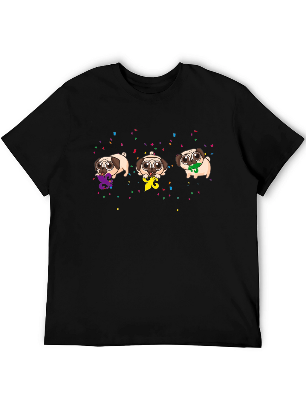 Mardi Gras Pugs Black T-Shirt