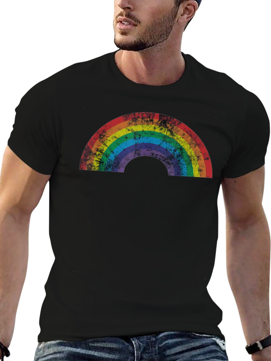 Retro Rainbow Graphic Tee - Distressed Pride Shirt