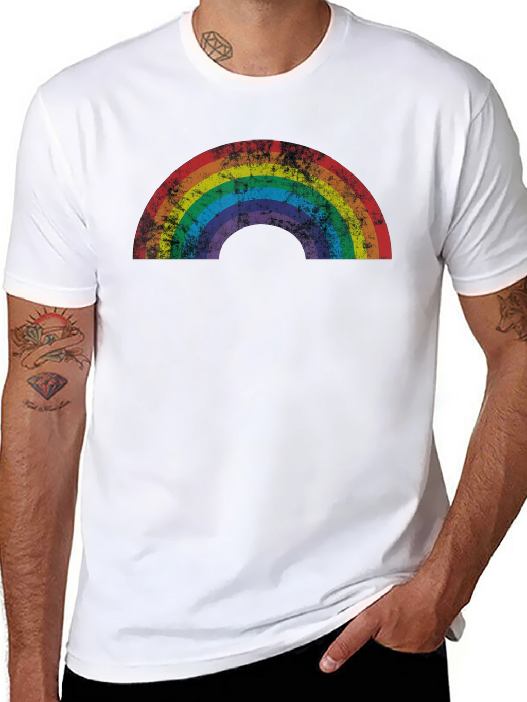 Retro Rainbow Graphic Tee - Distressed Pride Shirt