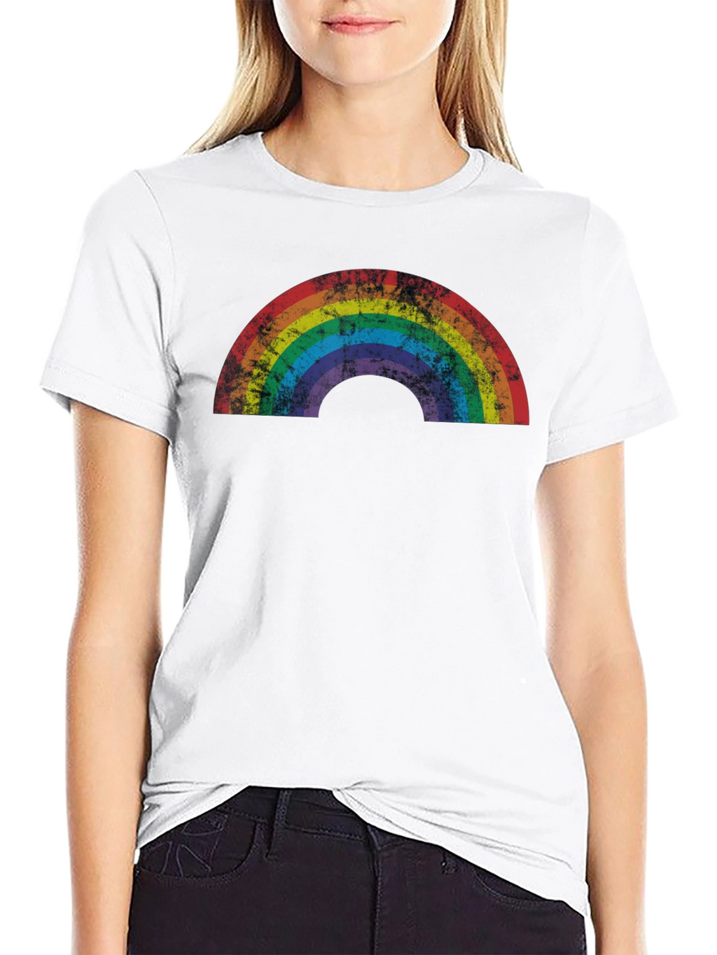 Retro Rainbow Graphic Tee - Distressed Pride Shirt