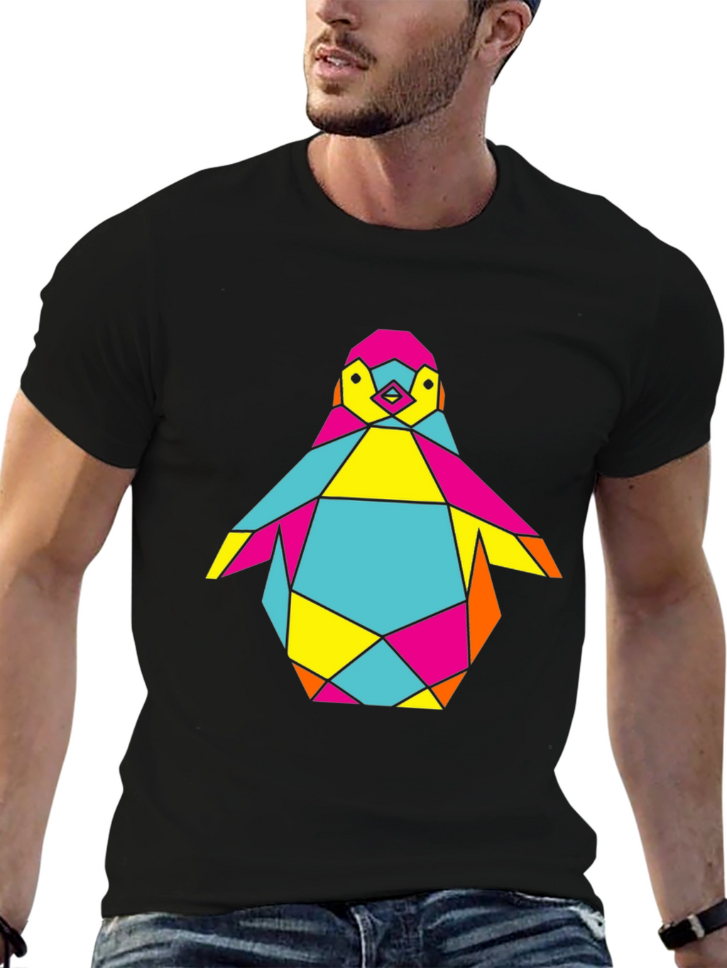 Geometric Penguin Graphic Tee - Cool Modern Design