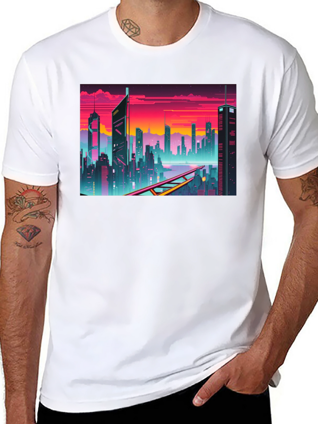 Cyberpunk Cityscape Graphic T-Shirt