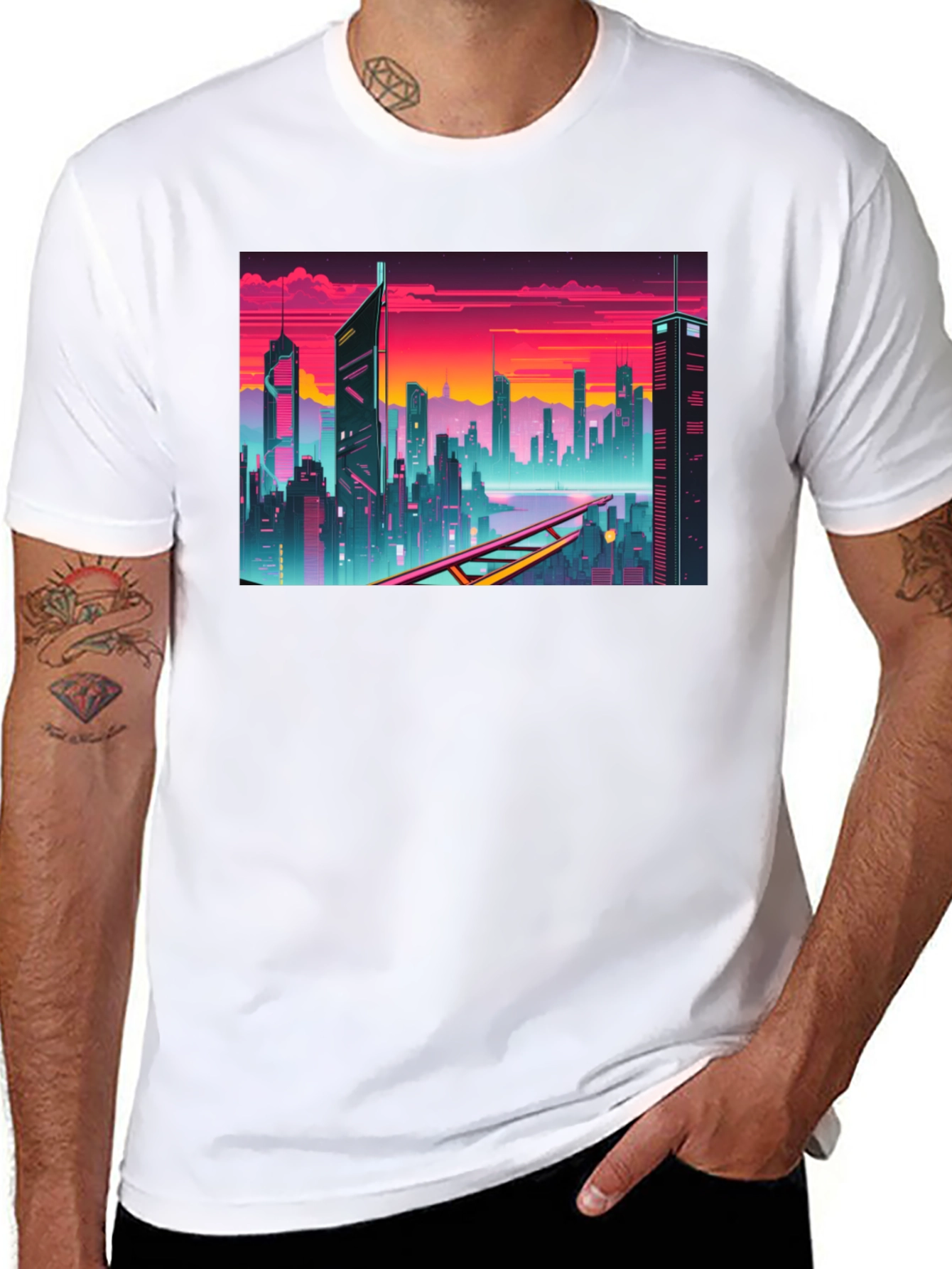 Cyberpunk Cityscape Graphic T-Shirt
