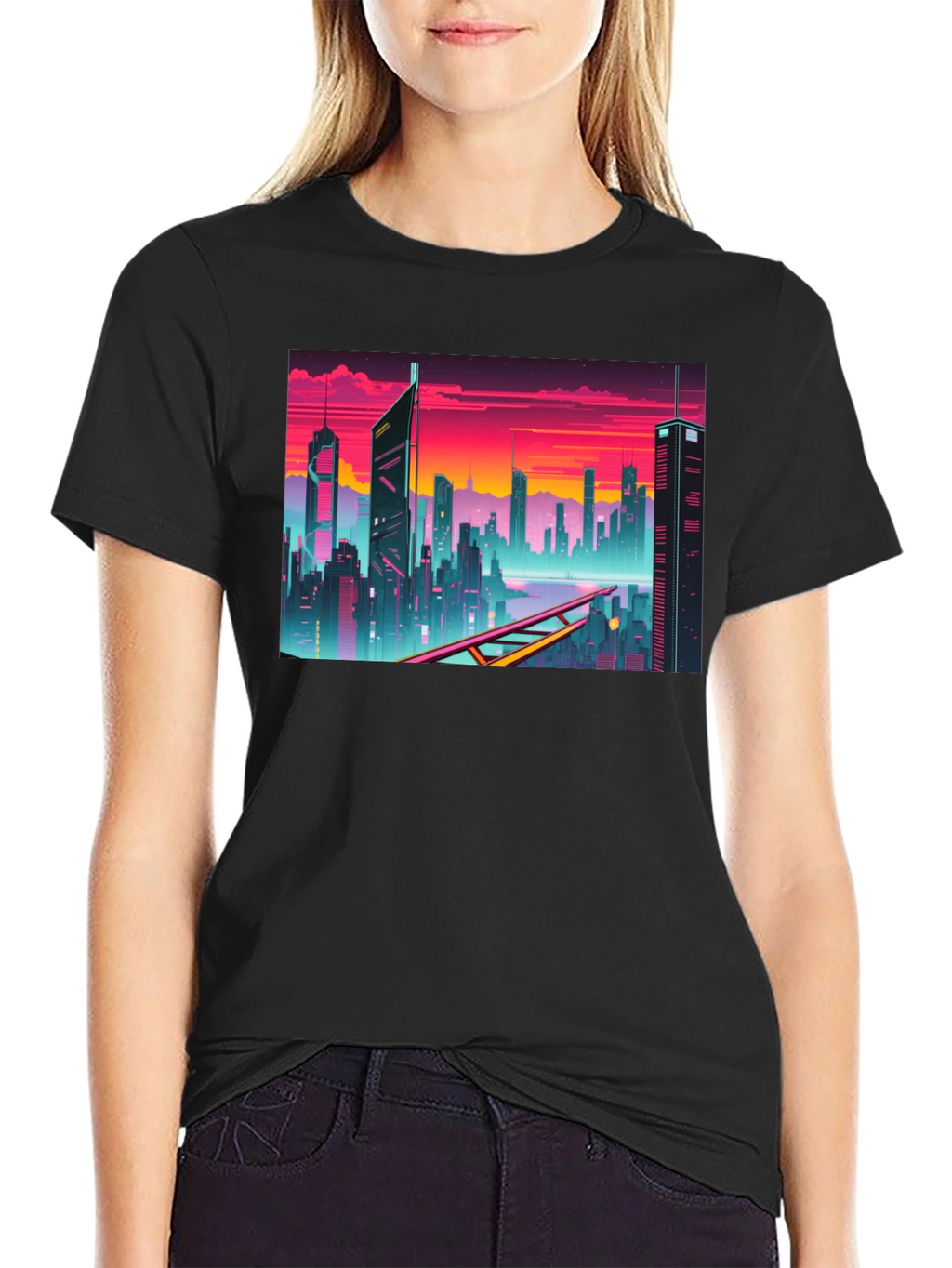 Cyberpunk Cityscape Graphic T-Shirt