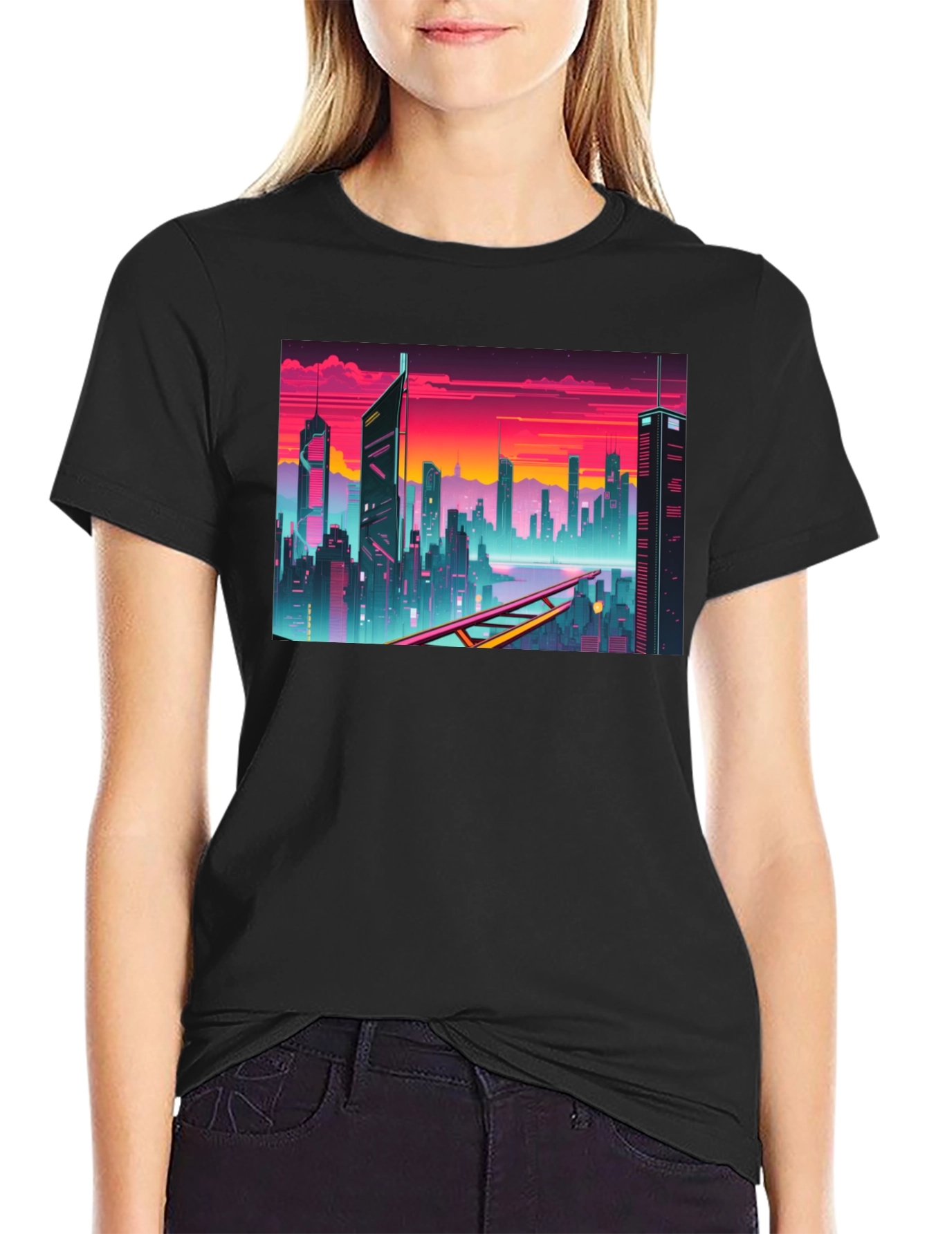 Cyberpunk Cityscape Graphic T-Shirt