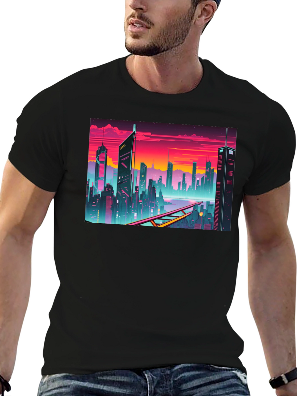 Cyberpunk Cityscape Graphic T-Shirt