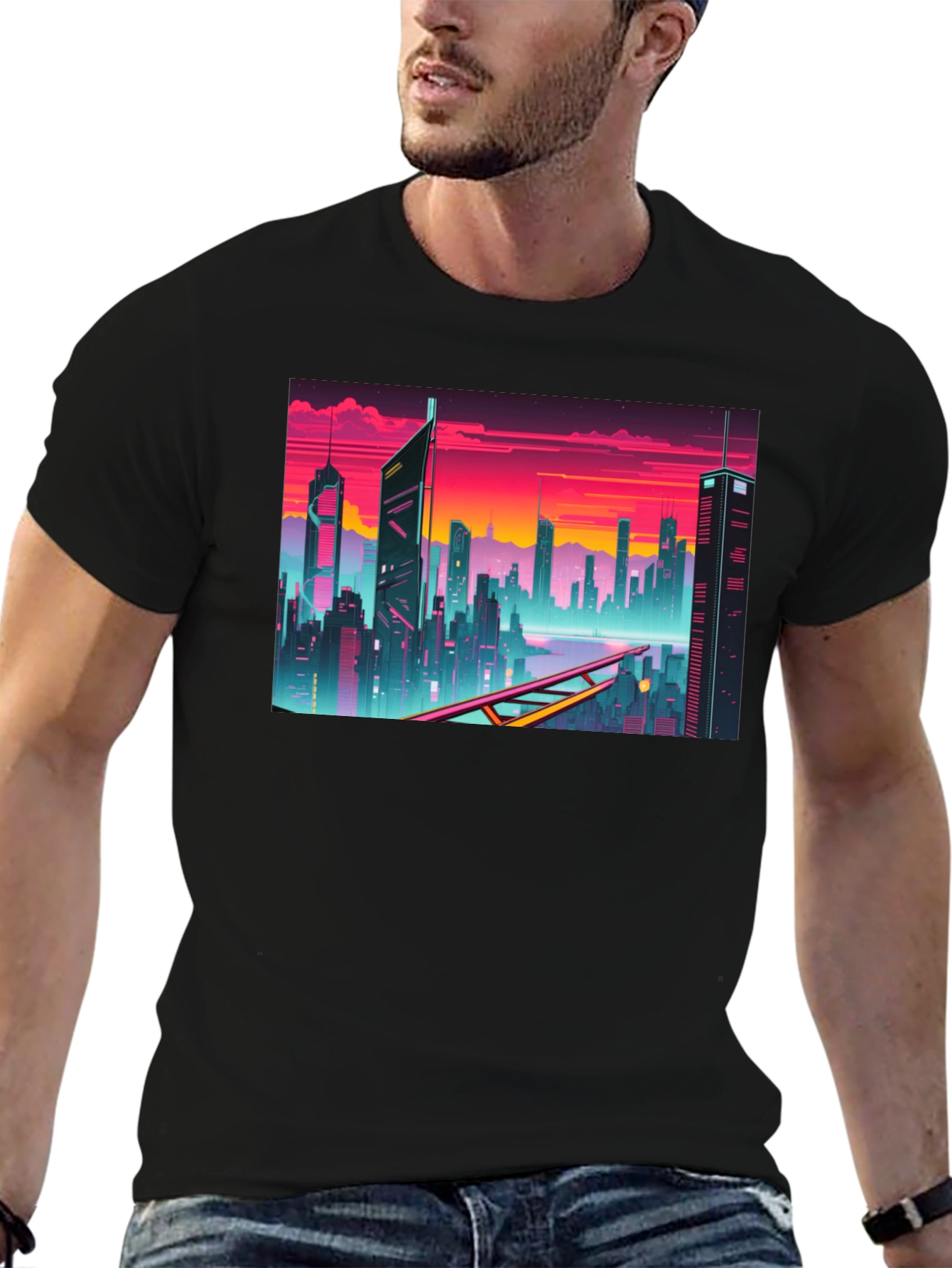Cyberpunk Cityscape Graphic T-Shirt