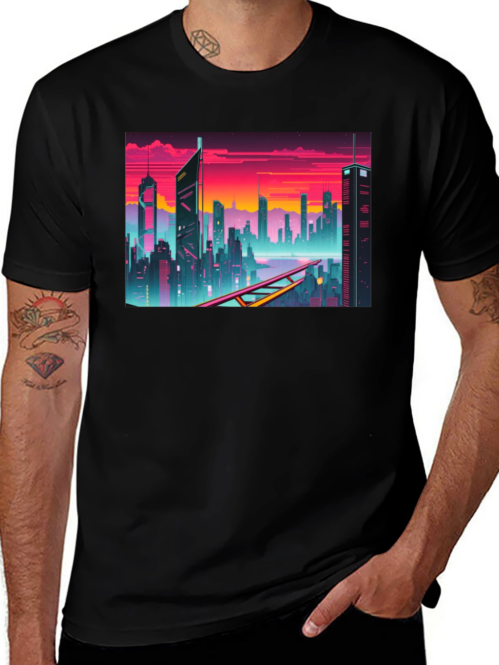 Cyberpunk Cityscape Graphic T-Shirt