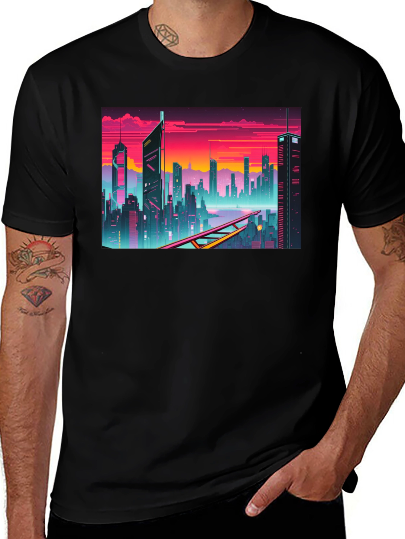 Cyberpunk Cityscape Graphic T-Shirt