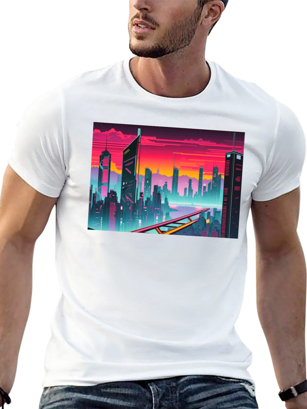 Cyberpunk Cityscape Graphic T-Shirt