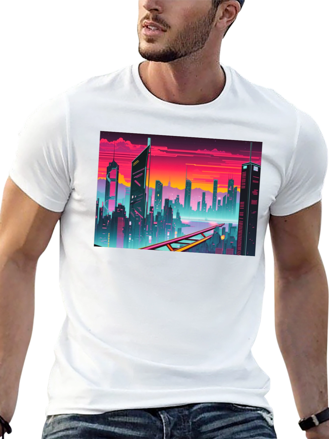 Cyberpunk Cityscape Graphic T-Shirt