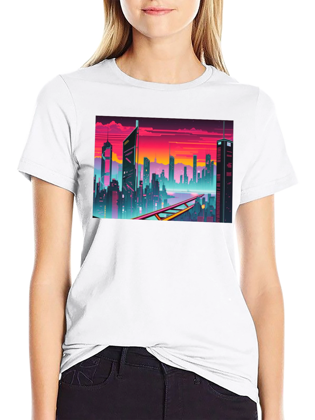 Cyberpunk Cityscape Graphic T-Shirt