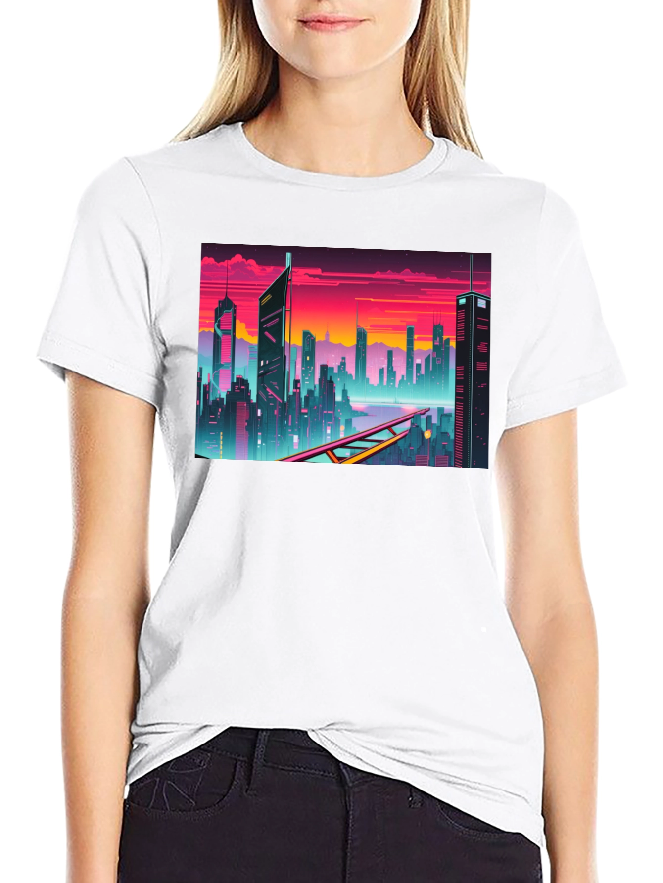 Cyberpunk Cityscape Graphic T-Shirt
