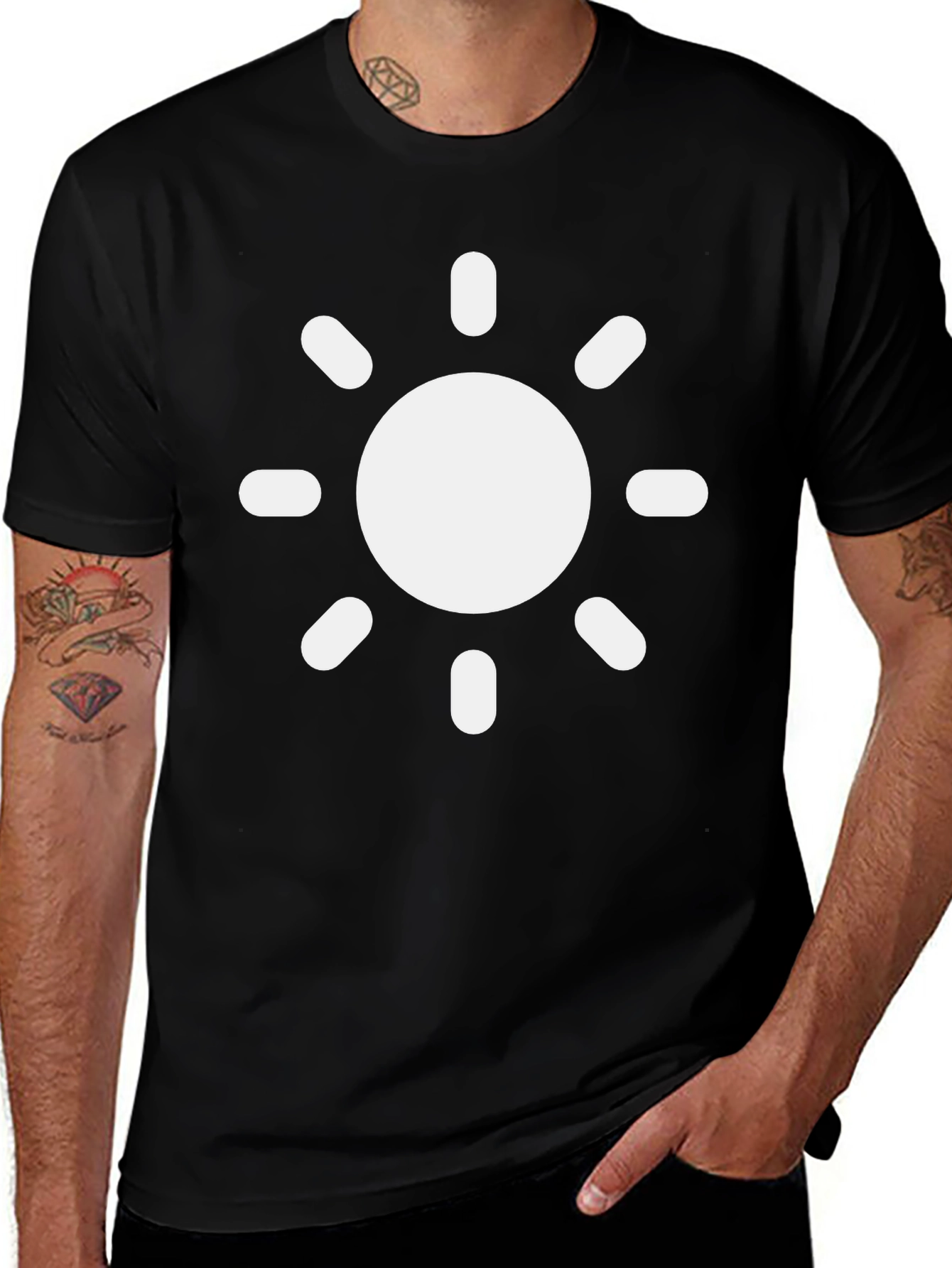 Black T-Shirt with Sun Graphic Print