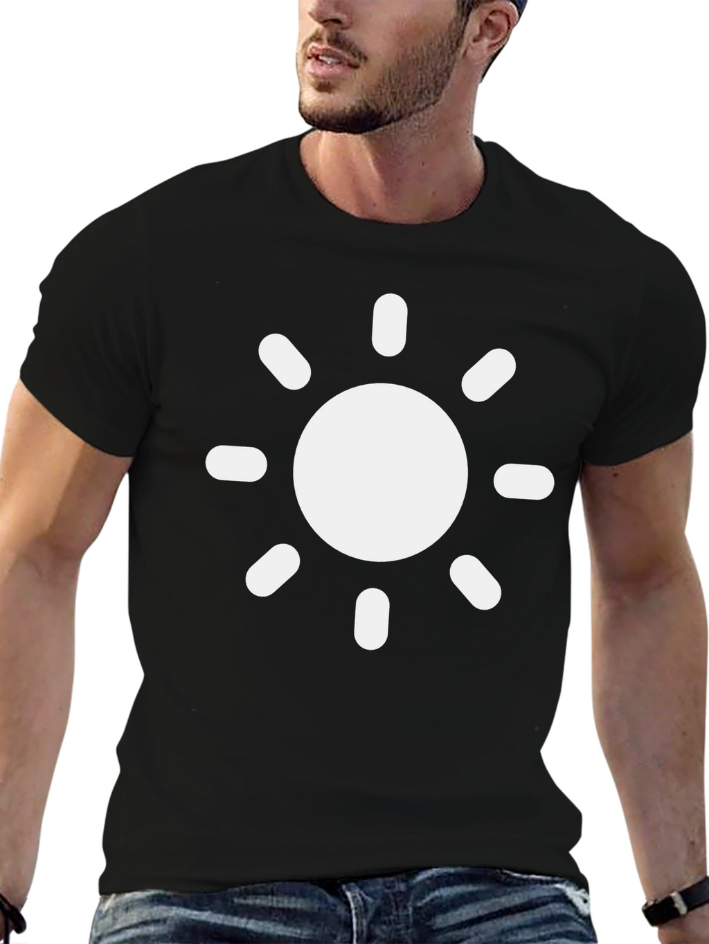 Black T-Shirt with Sun Graphic Print