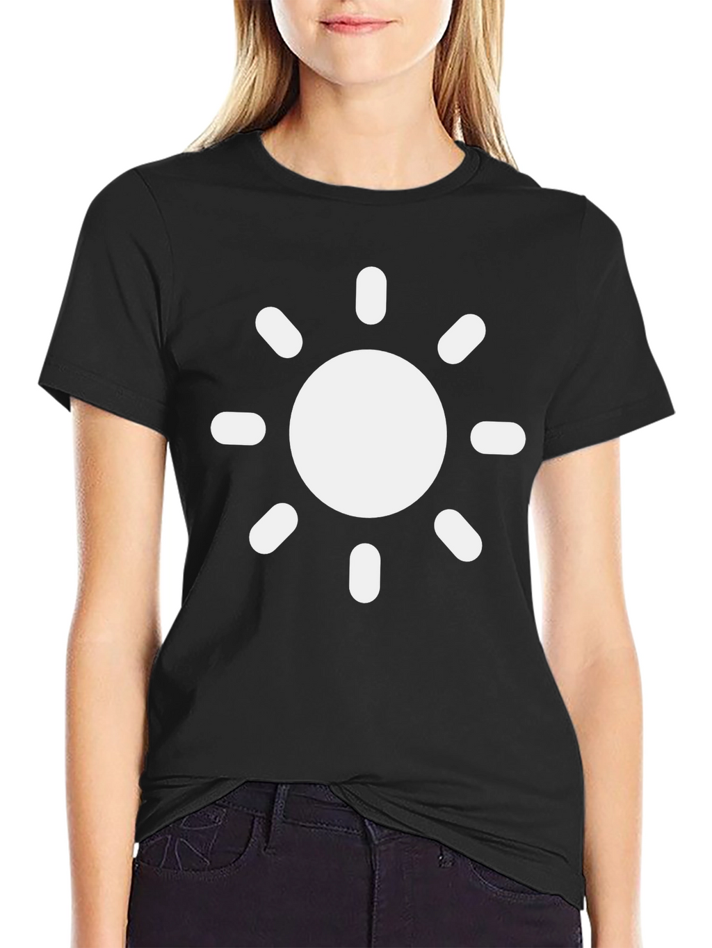 Black T-Shirt with Sun Graphic Print
