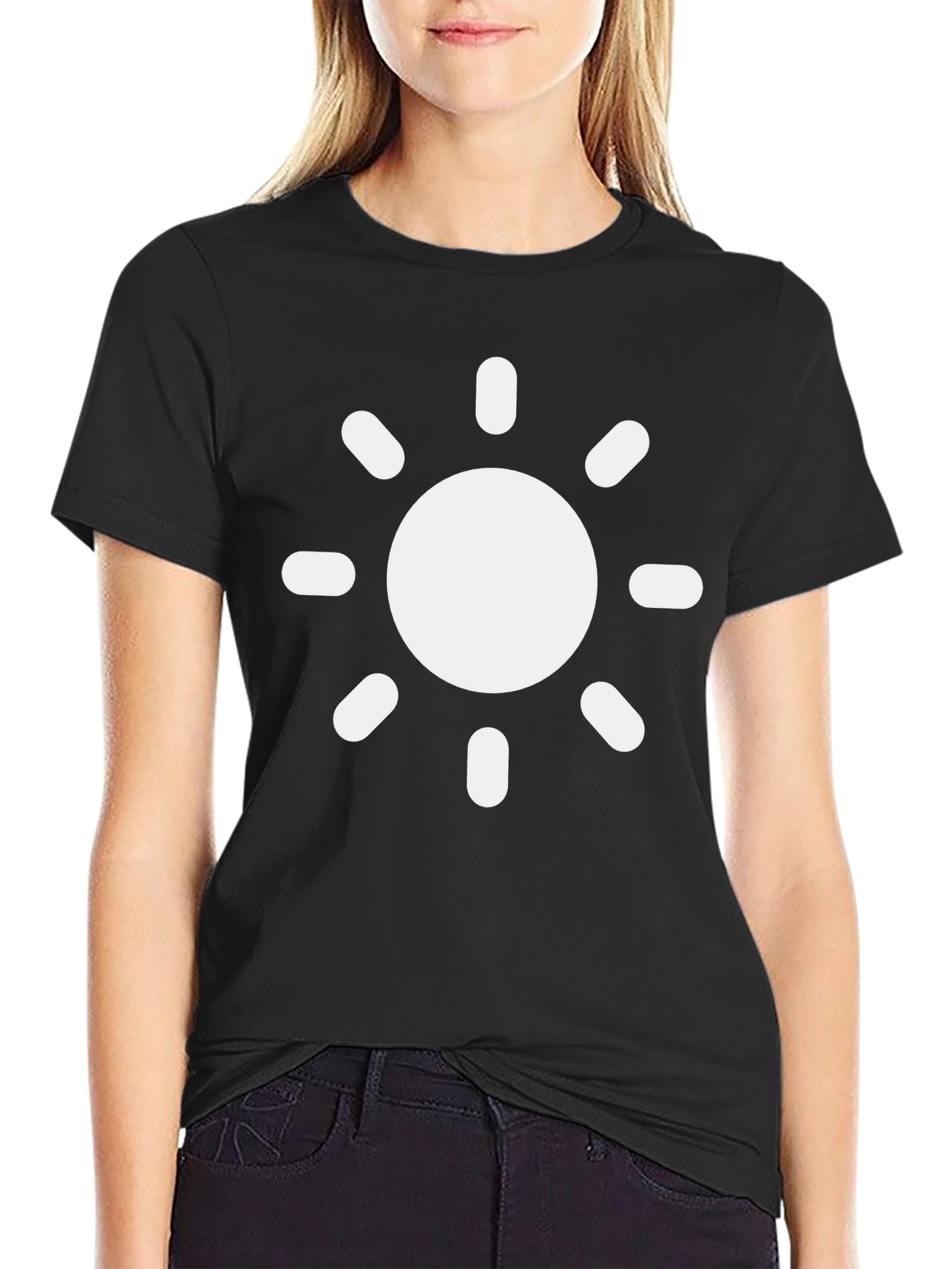 Black T-Shirt with Sun Graphic Print
