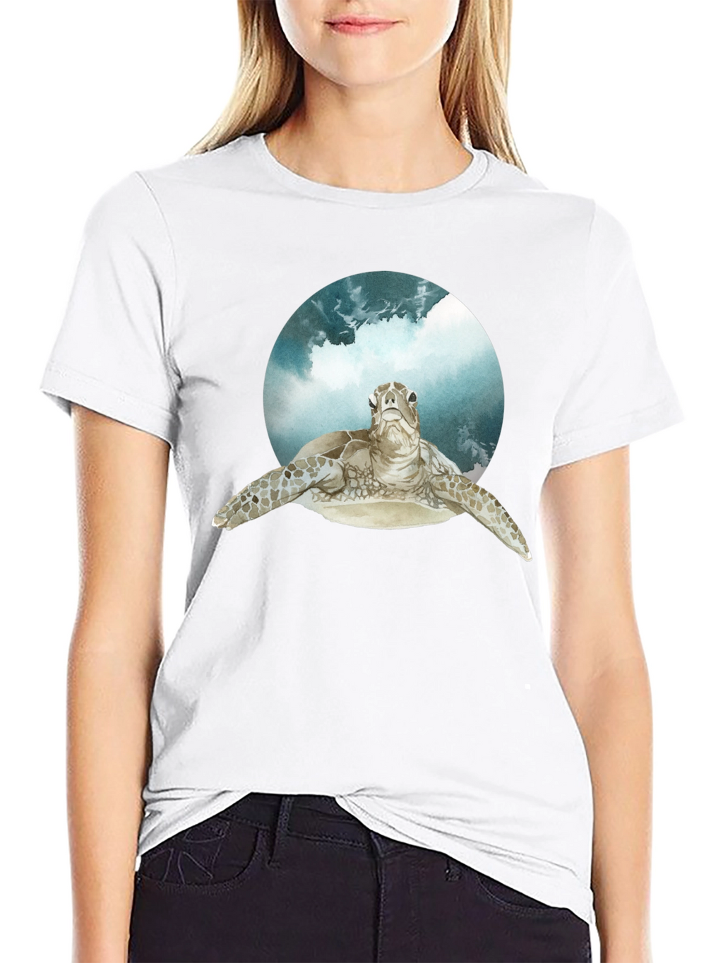 Sea Turtle Graphic Print Black T-Shirt