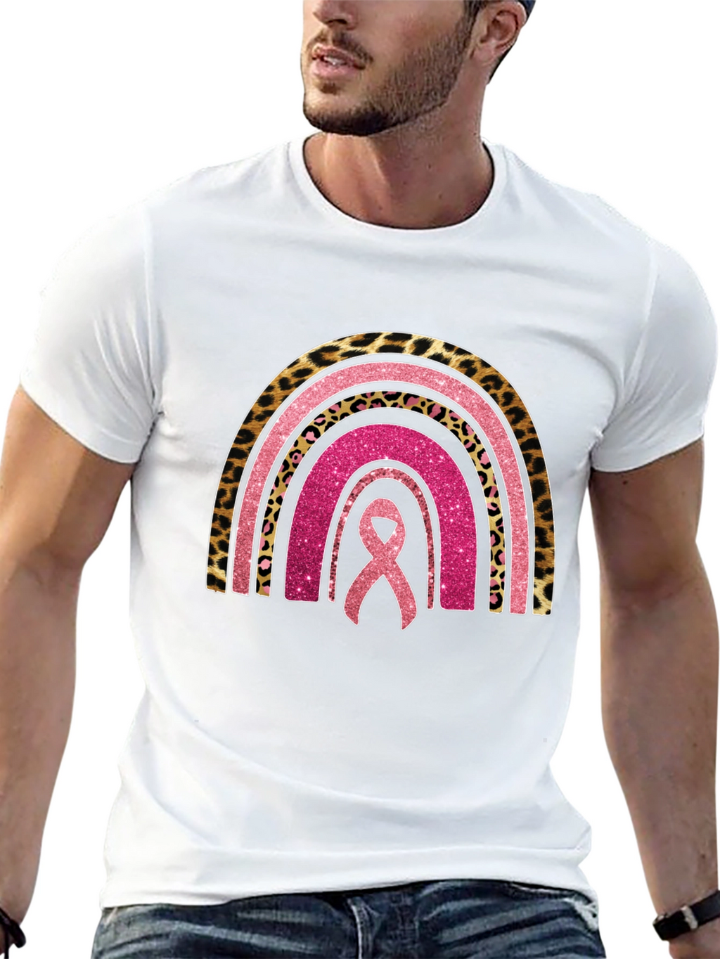 Breast Cancer Awareness Rainbow Ribbon Tee