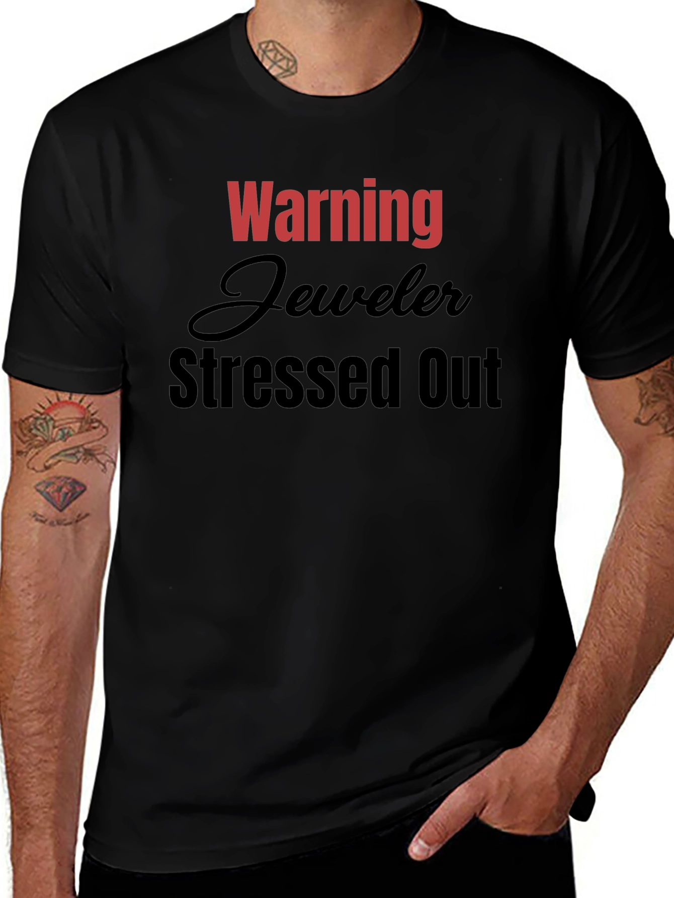 Warning Jeweler Stressed Out T-Shirt - Black