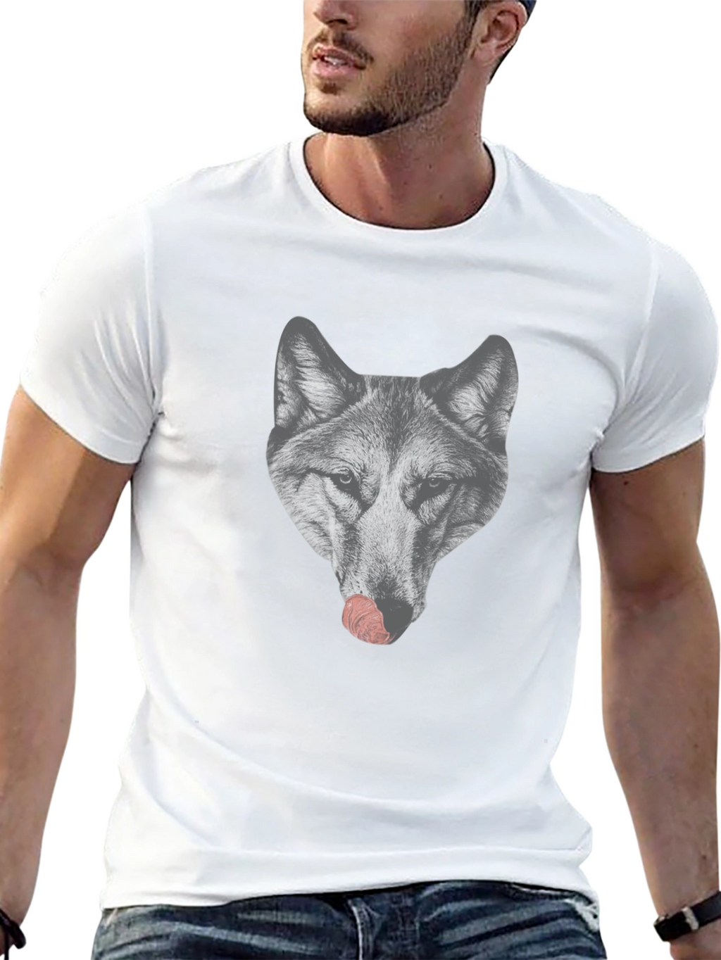 Wolf Licking Nose Graphic T-Shirt