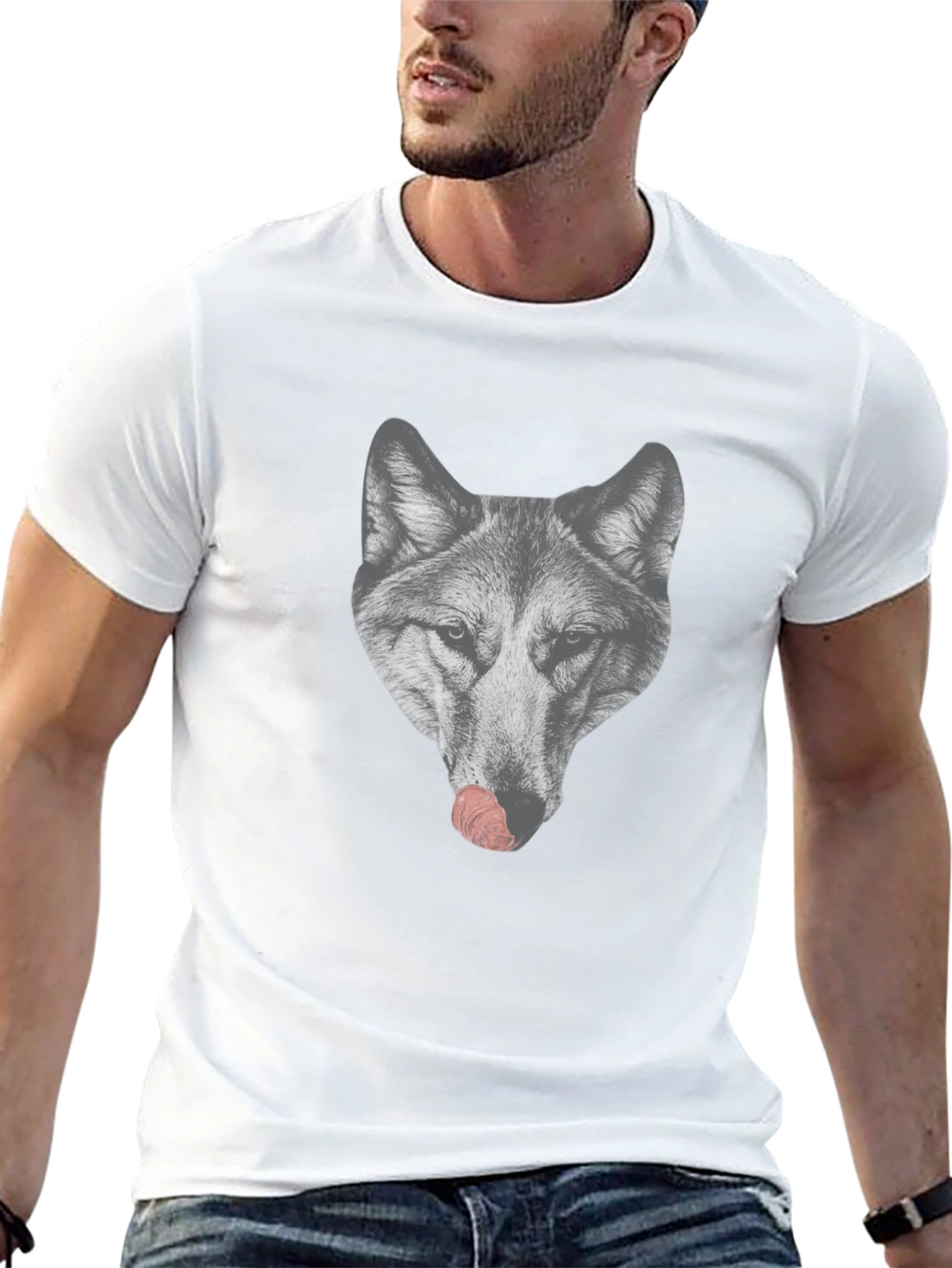 Wolf Licking Nose Graphic T-Shirt