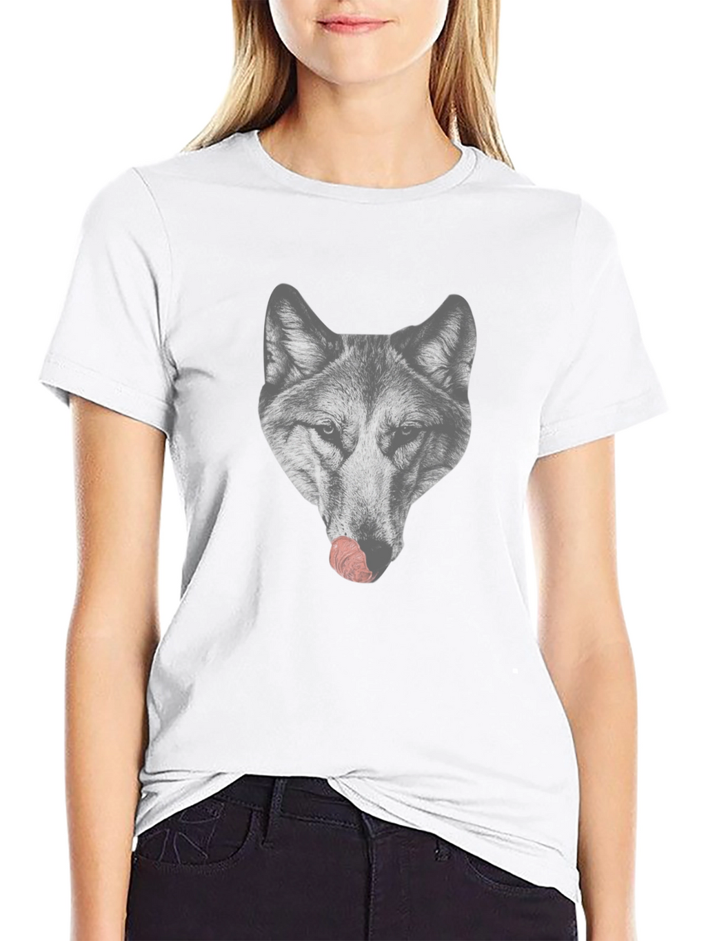 Wolf Licking Nose Graphic T-Shirt