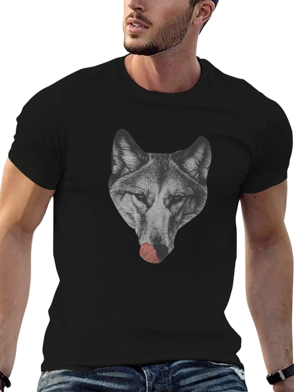 Wolf Licking Nose Graphic T-Shirt