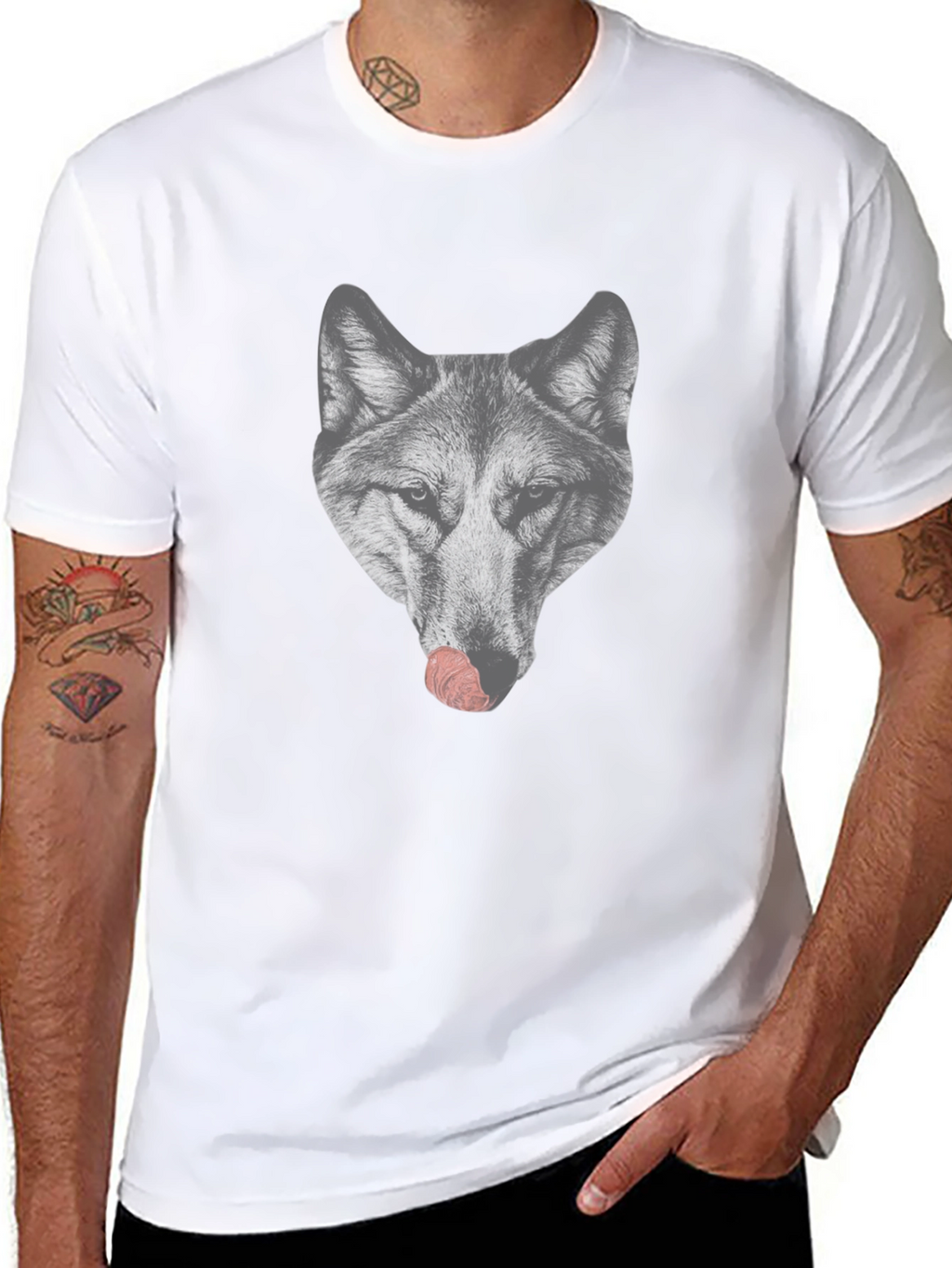 Wolf Licking Nose Graphic T-Shirt