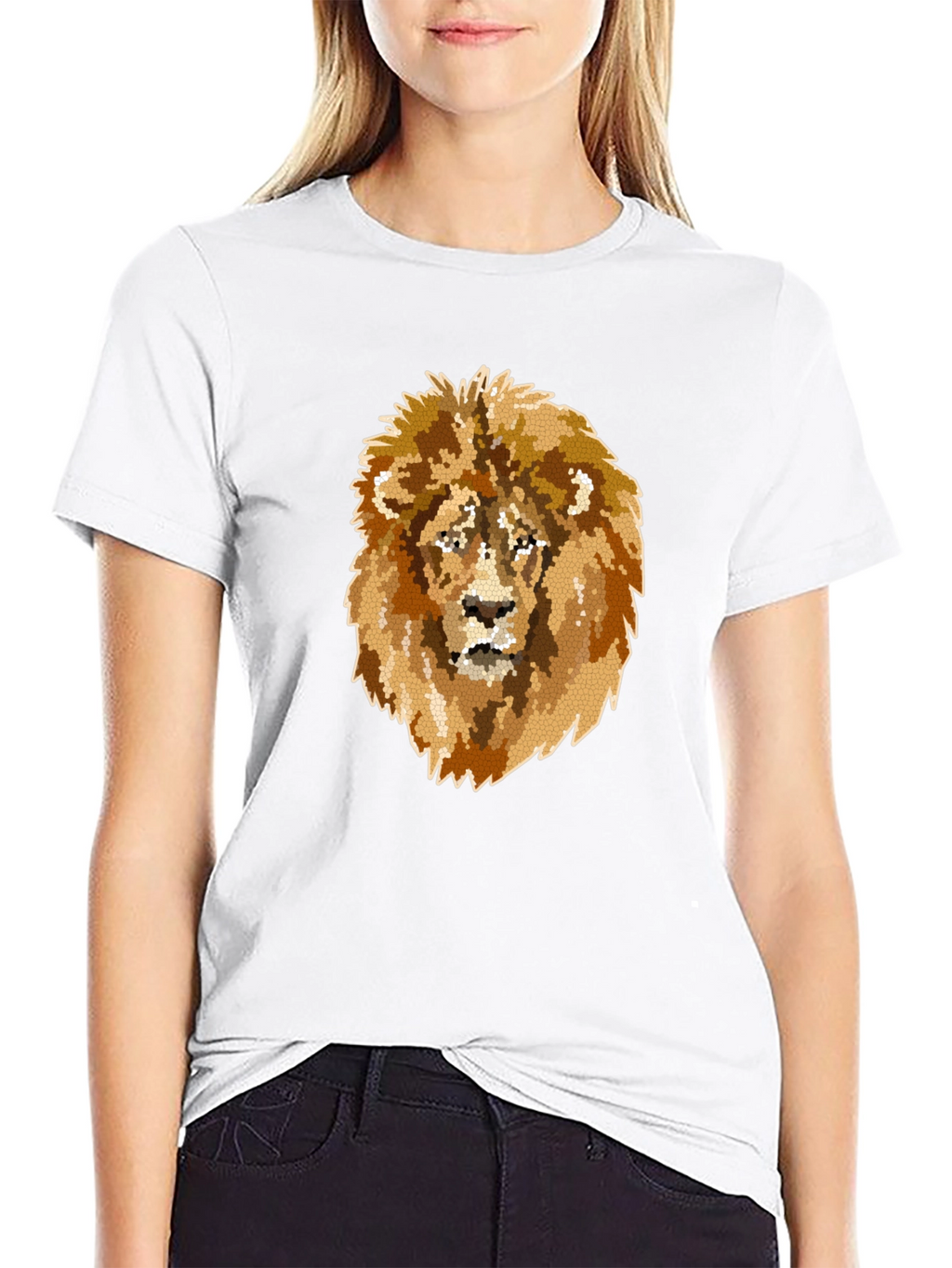 Lion Mosaic Graphic Print Black T-Shirt