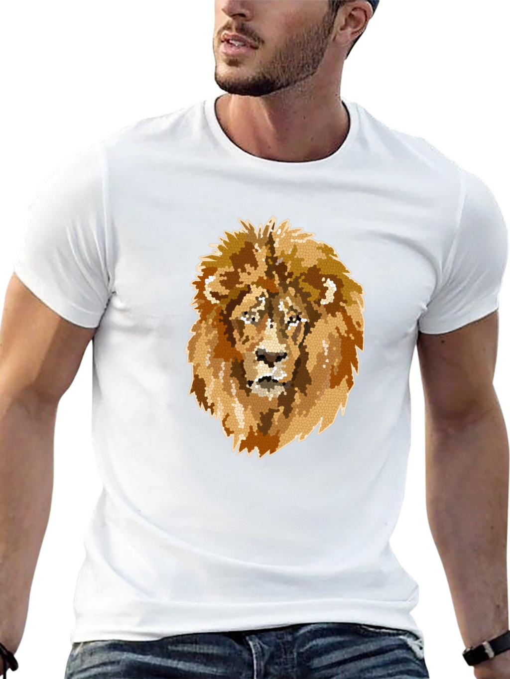 Lion Mosaic Graphic Print Black T-Shirt
