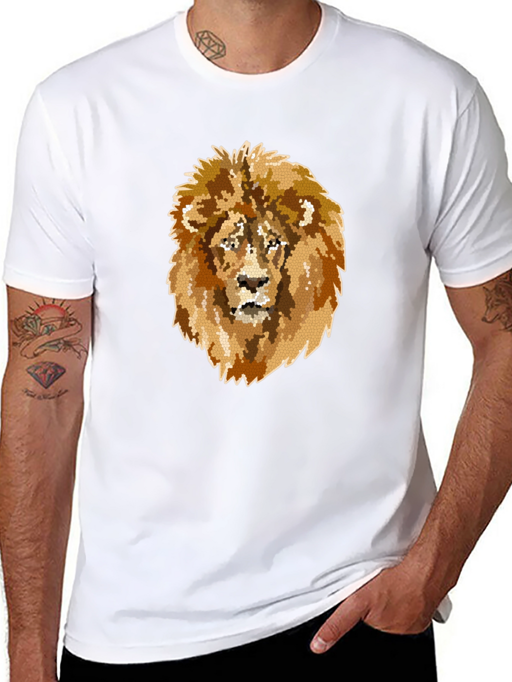 Lion Mosaic Graphic Print Black T-Shirt