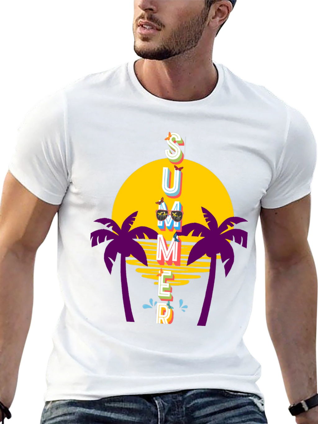 Summer Vibes T-Shirt - Palm Trees Sunset Graphic Tee