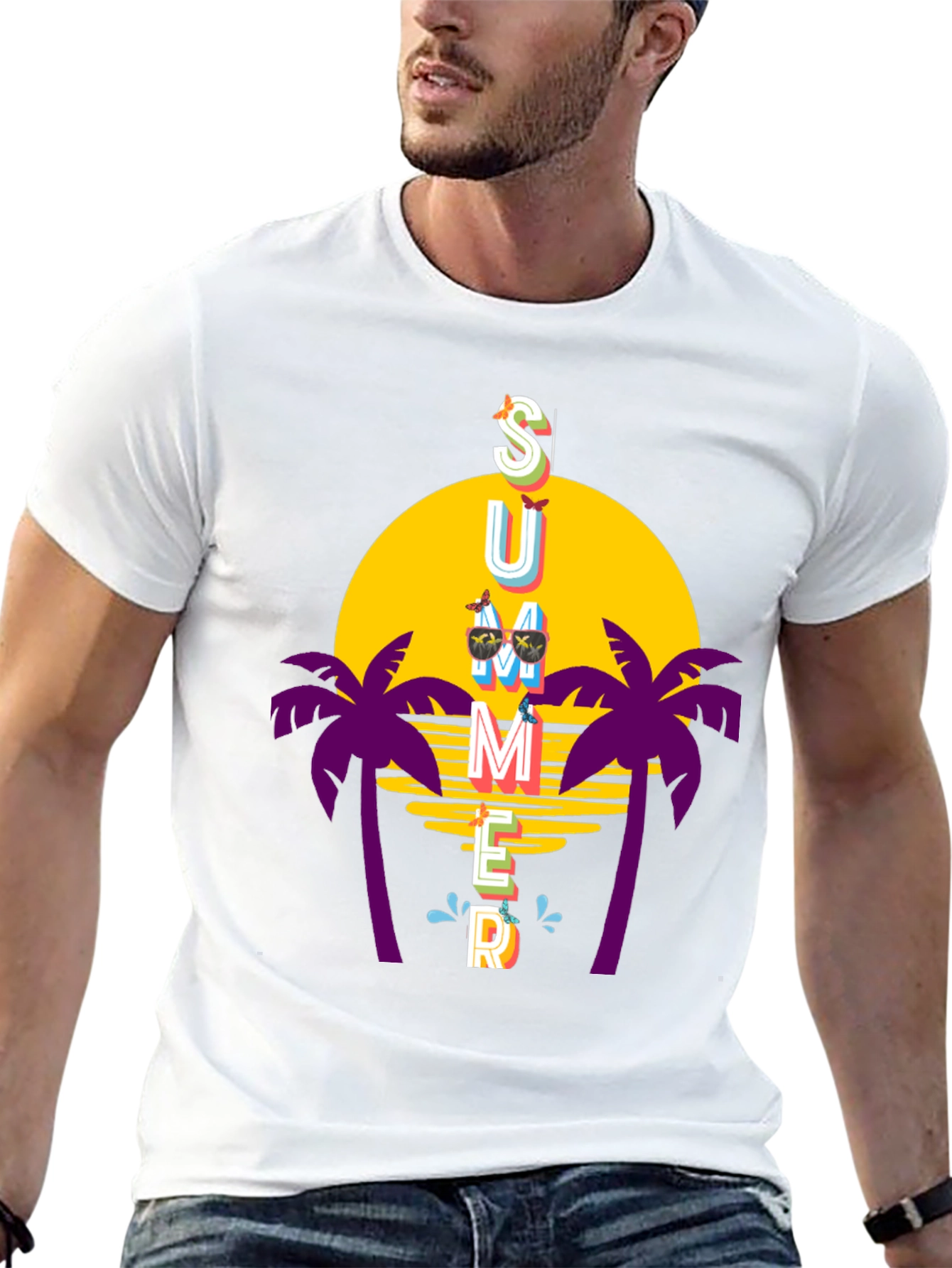 Summer Vibes T-Shirt - Palm Trees Sunset Graphic Tee