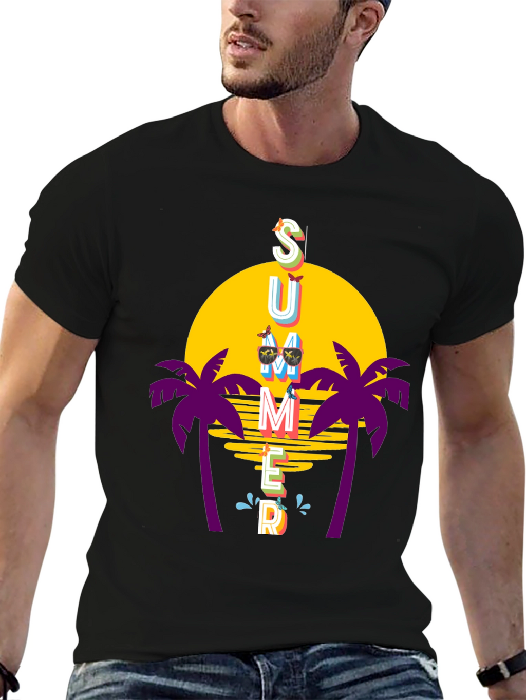 Summer Vibes T-Shirt - Palm Trees Sunset Graphic Tee