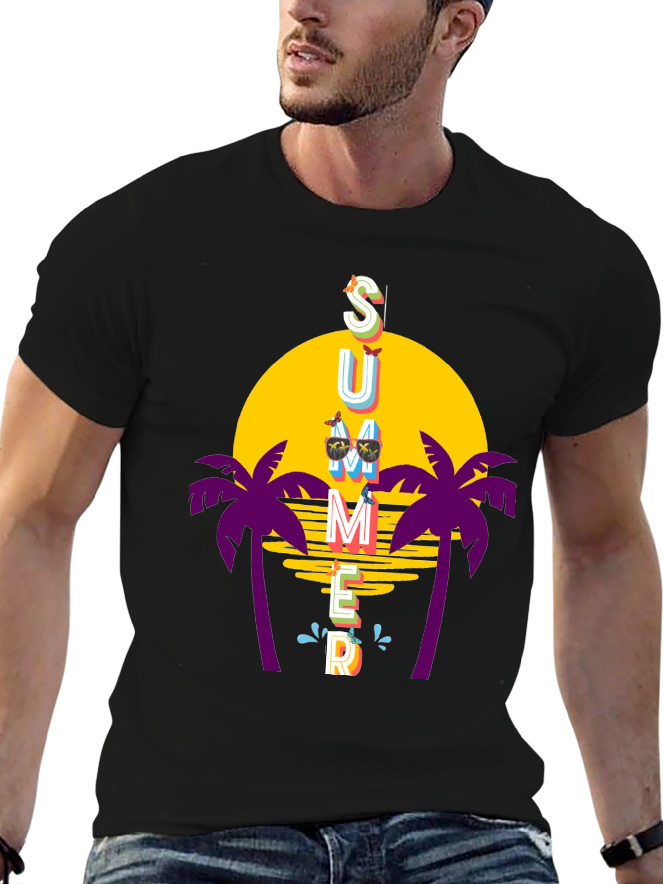 Summer Vibes T-Shirt - Palm Trees Sunset Graphic Tee