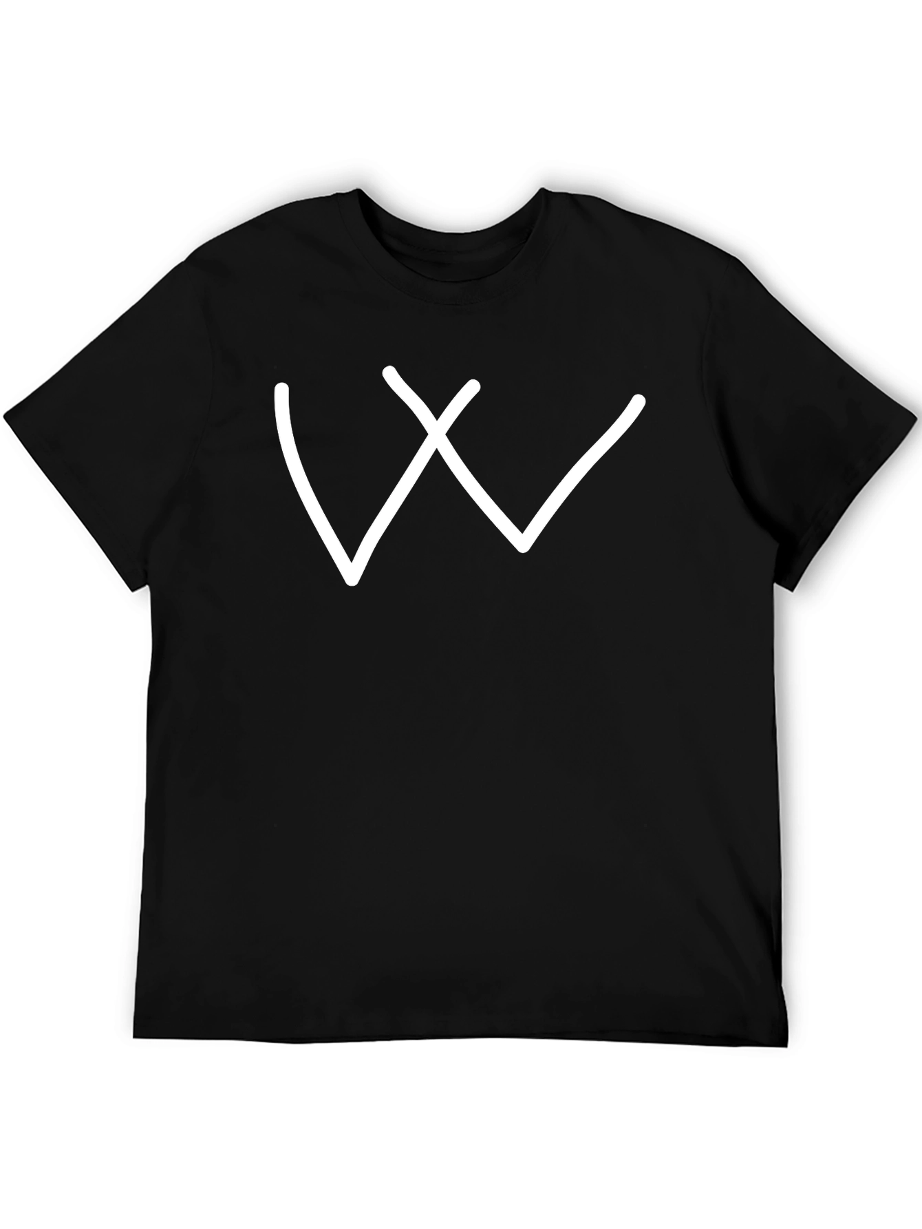 Simple White Letter W Graphic Black Tee