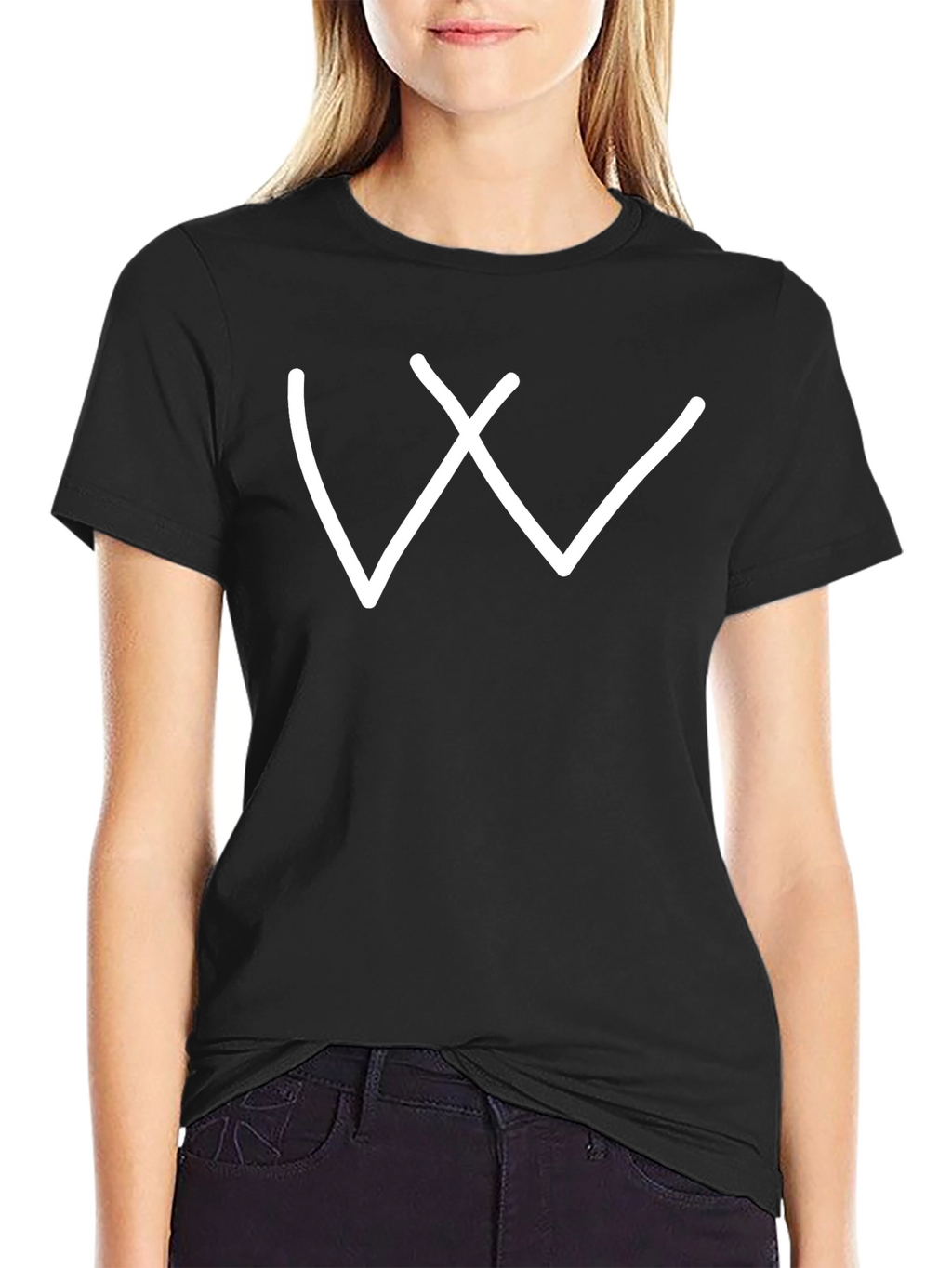 Simple White Letter W Graphic Black Tee